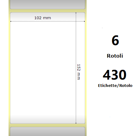 [ZE10010034] White 102x152mm, 430 Et/Rotolo Z-2000D 4x6x1 Core,circonferenza 106mm