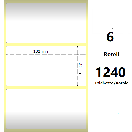 White 102x51mm, 1240 Et/Rotolo Z-2000D 4x2x 1 Core,circonferenza 106mm