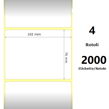 [ZE10000302] White 102x76mm, 2000 Et/Rotolo Z-1000D 4x3x 3 Core,circonferenza 178mm