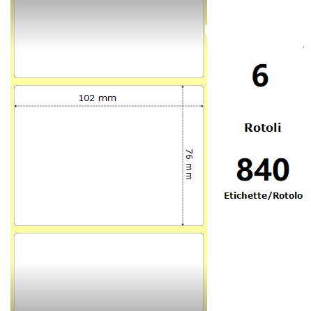 [ZE10010032] White 102x76mm, 840 Et/Rotolo Z-2000D 4x3x1 Core, 6 Rolls