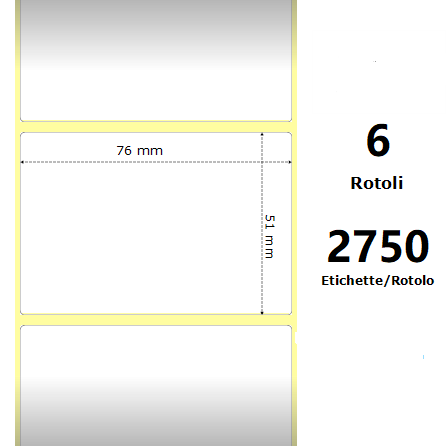[ZE10000295] White 76x51mm, 2750 Et/Rotolo Z-2000D 3x2x3 Core,circonferenza 174mm