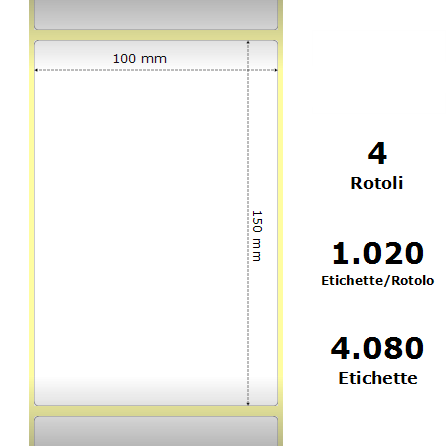 [ZE3006306-T] White 100x150mm,1020 Et/Rotolo Z-1000D,3.9x5.9x3 Core,circonferenza 177mm
