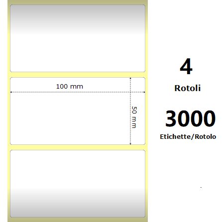 [ZE3006777-T] White 100x50mm,3000 Et/Rotolo Z-1000D, 3.9x2x3 Core, 4 Rolls