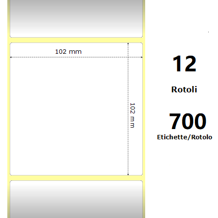 [ZE800264-405] White 102x102mm, 700 Et/Rotolo Z-2000D 4x4x1 Core, 12 Rolls