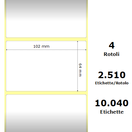 [ZE3002654] White 102x63.5mm,2510Et/Rotolo Z-1000D, 4x2.5x3Core ,4 Rolls