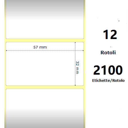 White 57x32mm, 2100Et/Rotolo Z-2000D 2.25x1.25x1Core,circonferenza 111mm