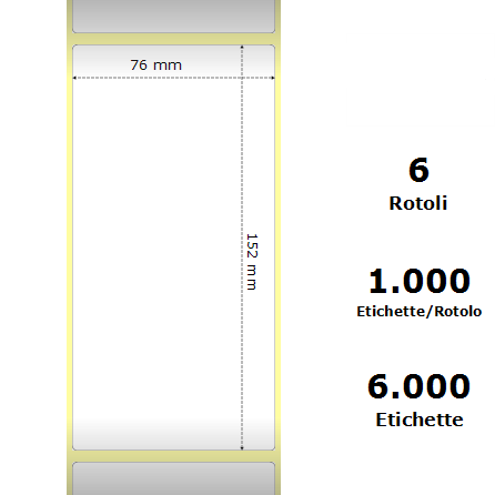 White 76x152mm,1000 Et/Rotolo Z-1000D, 3x6x3 Core, 6 Rolls