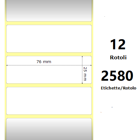 White 76x25mm, 2580 Et/Rotolo Z-2000D, 3x1x1 Core,circonferenza 108mm