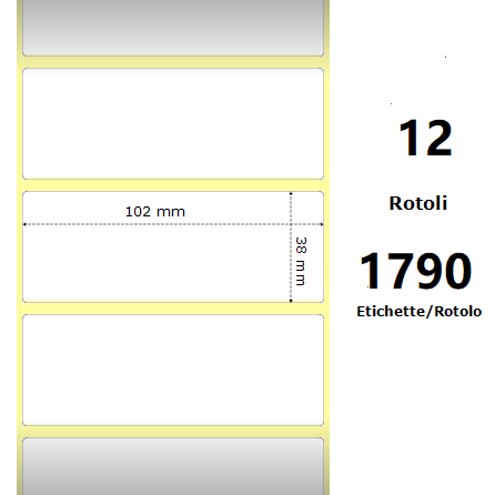 [ZE880191-038D] White 102x38mm,1790 Et/Rotolo Z-1000D, 4x1.5x1Core,circonferenza 111mm