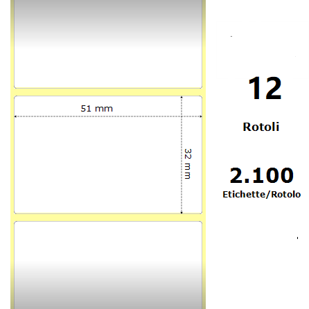White 51x32mm,2100 Et/Rotolo Z-1000D, 2x1.3x1 Core,circonferenza 111mm