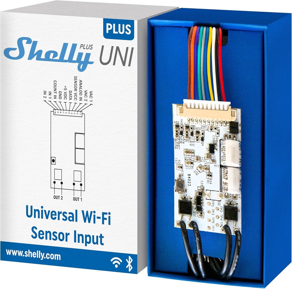 Shelly Plus Uni | Modulo Intelligente con Contatti Puliti Gestito via Wi-Fi e BL