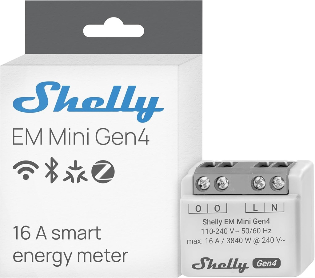 Shelly EM Mini Gen4Misuratore di Energia Smart 16A | WI-Fi+Bluet+Zigbee+Matt