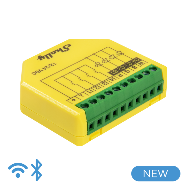 Shelly Plus RGBW PM - Controller Strisce LED WiFI/BT 12-24DC RGBW + PM