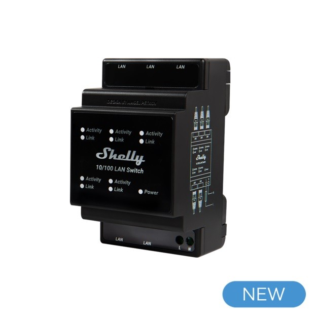 Shelly LAN Switch - Switch di rete DIN rail con 5 porte RJ45 ethernet