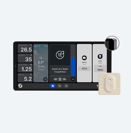 [SH-WALLSKIT2X] Shelly Pannello a muro grande Wall Display X2 Grigio + Sensore BLU H&T Avorio