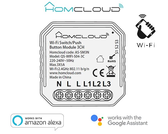 [AS-SM3N] Modulo PuIsante/Interruttore 3CH Wi-Fi da incasso