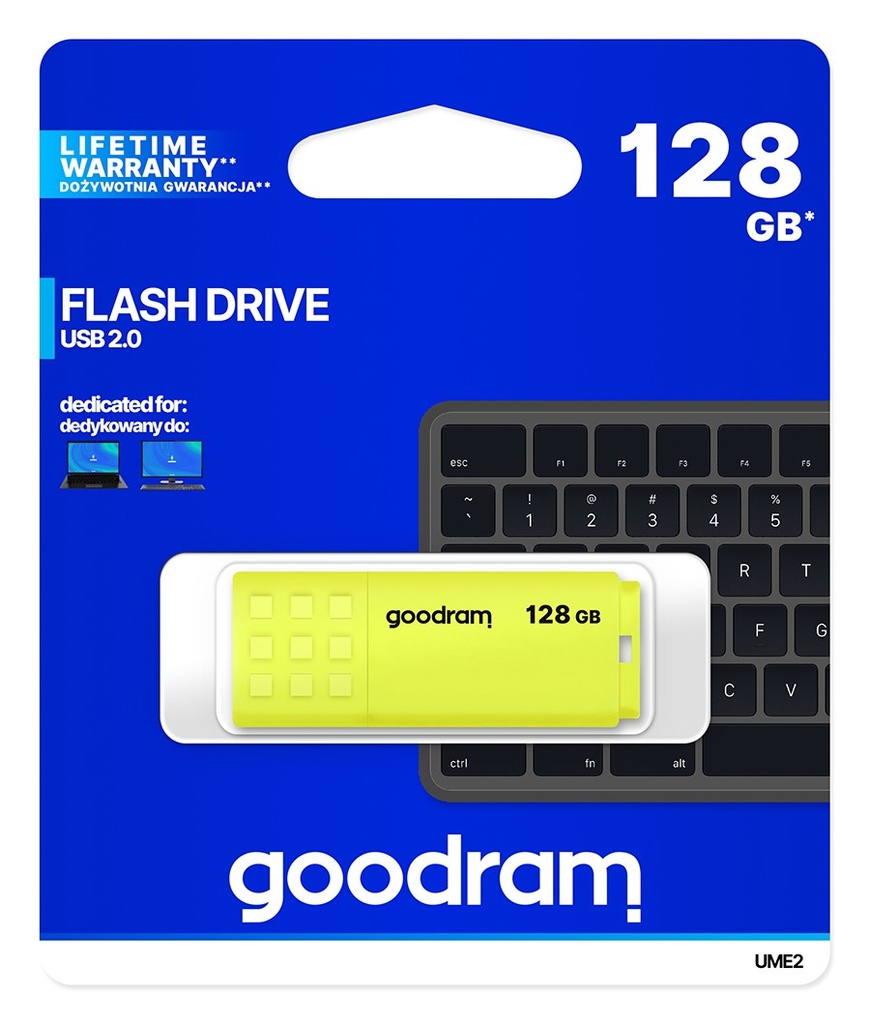 [GRUME2-1280Y0R1] GoodRAM Pendrive 128GB UME2 yellow USB 2.0 - retail blister - UME2-1280Y0R11
