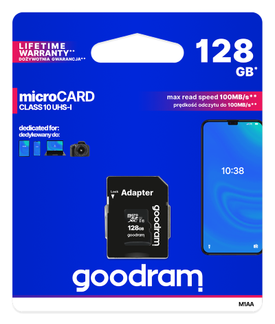 GoodRAM microSD 128GB class 10 UHS I + adapter - retail blister - M1AA-1280R12