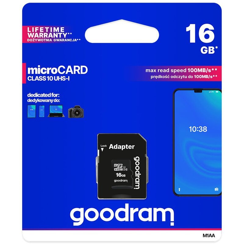[GR-M1AA-0160R11] GoodRAM microSD 16GB class 10 UHS I + adapter - retail blister - M1AA-0160R12