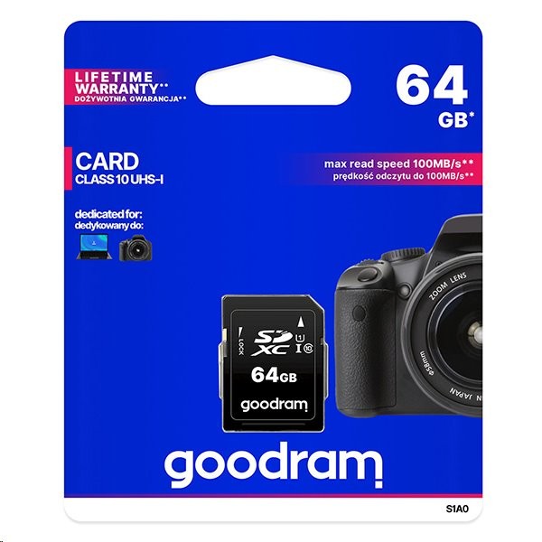 [GR-S1A0-0640R12] GoodRAM Scheda SD 64GB SDXC GoodRAM - retail blister - S1A0-0640R12