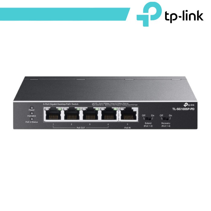 [TL-SG1005P-PD] TP-Link 5-Porte Gigabit Desktop PoE+ Switch con 1-Port PoE++ In e 4-Port PoE+Out