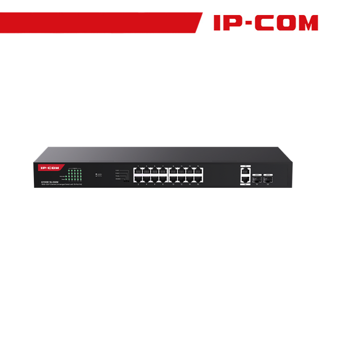 [IC-G1120P-250] IP-COM Switch Gigabit PoE - 20 porte (16 GE PoE + 2 GE + 2 SFP) | G1120P-16-250W