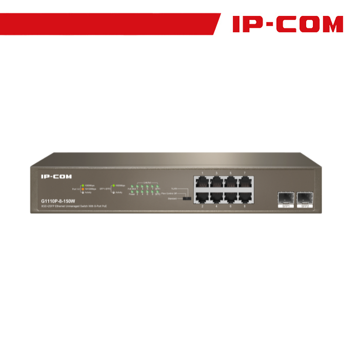 [IC-G1110P-150] IP-COM Switch Unmanaged 8GE + 2SFP 8 porte PoE 150W EOL | G1110P-8-150W