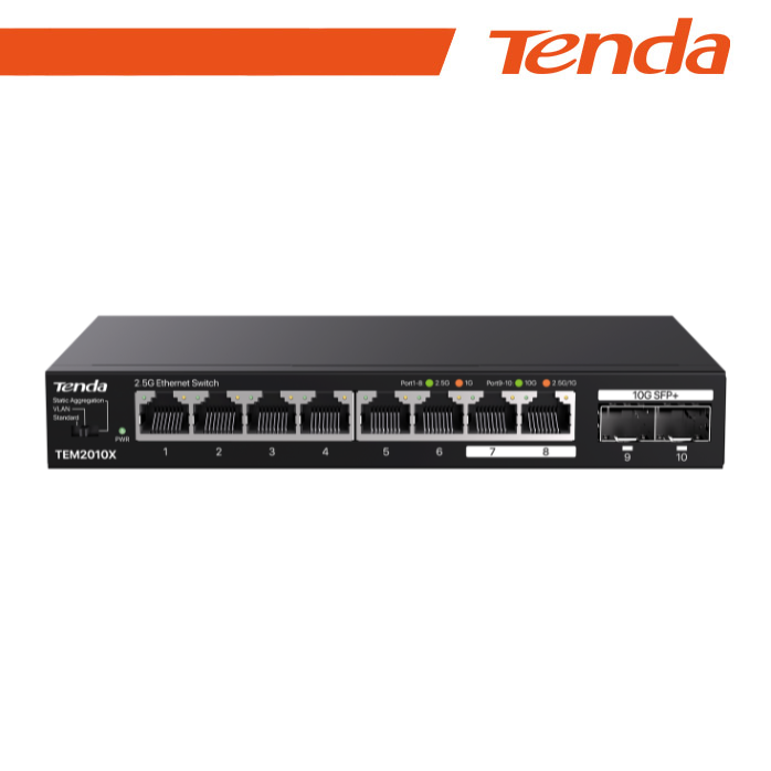 [NT-TEM2010X] Tenda Switch 2.5G -10 port(8 porte 2.5GE + 2 port 10G SFP+) Desktop | TEM2010X