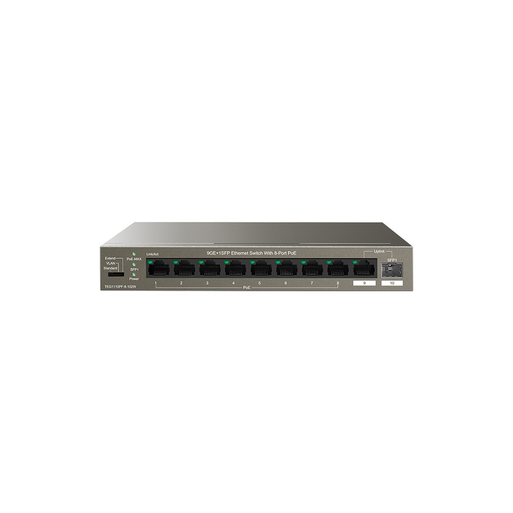 [NT-TEG1110PF102] Tenda Switch Gigabit PoE - 10 porte (8 GE PoE + 2 GE) | TEG1110PF-8-102W