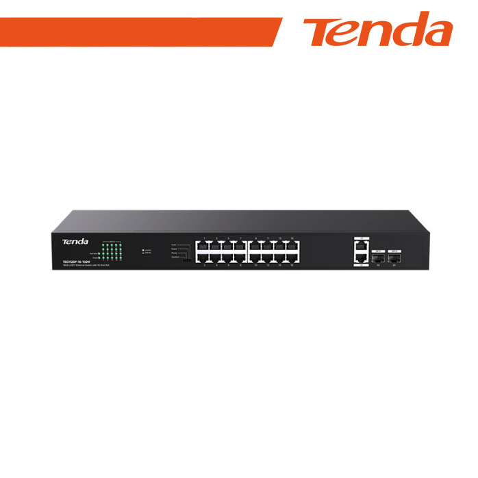 [NT-TEG1120P-150] Tenda Switch Gigabit PoE - 20 porte (16 GE PoE + 2 GE + 2 SFP) | TEG1120P-16-150W