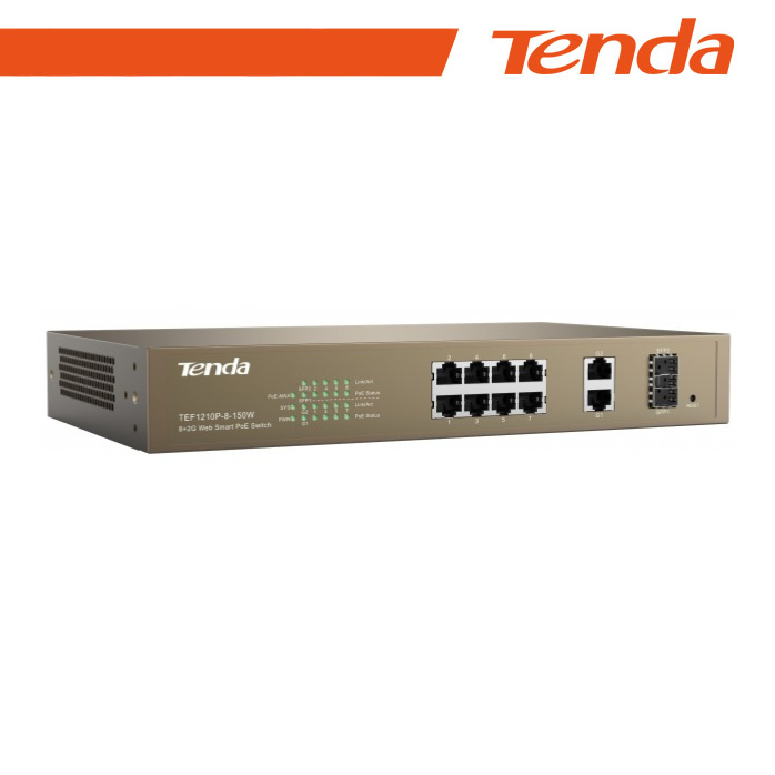[NT-TEF1210P-150] Tenda Switch PoE Desktop Smart 8 Porte 10/100Mb+2Gb+2SFP - EOL | TEF1210P-8-150W