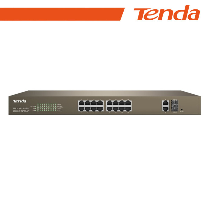 [NT-TEF1218P-250] Tenda Switch PoE Web Smart 16 Porte 10/100+2Gb+2SFP - EOL | TEF1218P-16-250W