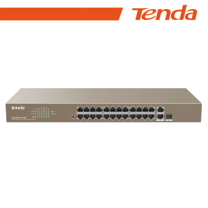 Tenda Switch PoE Web Smart 24 porte 10/100+2Gb+2SFP 440W - EOL | TEF1226P-24-410W