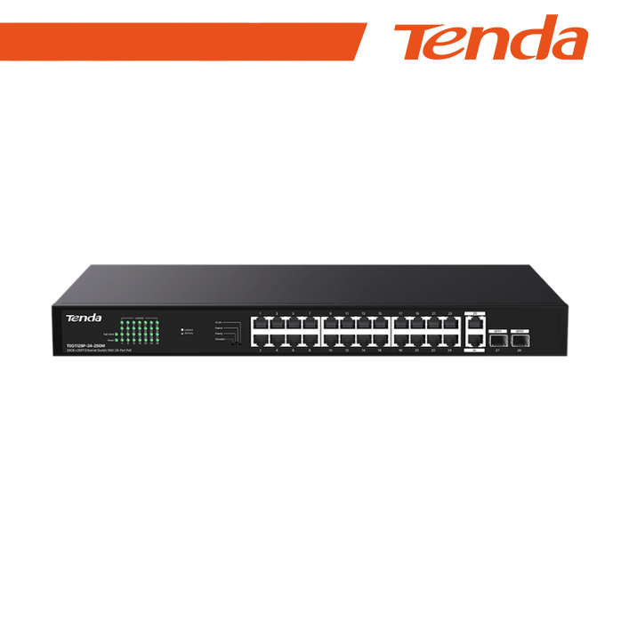 [NT-TEG1128P-250] Tenda Switch Gigabit PoE - 28 porte (24 GE PoE + 2 GE + 2 SFP) | TEG1128P-24-250W