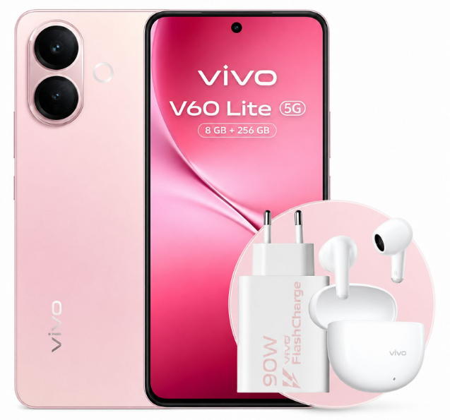 Vivo V60 Lite 5G Special Pack Pink + Buds Air 3 e Alimentatore