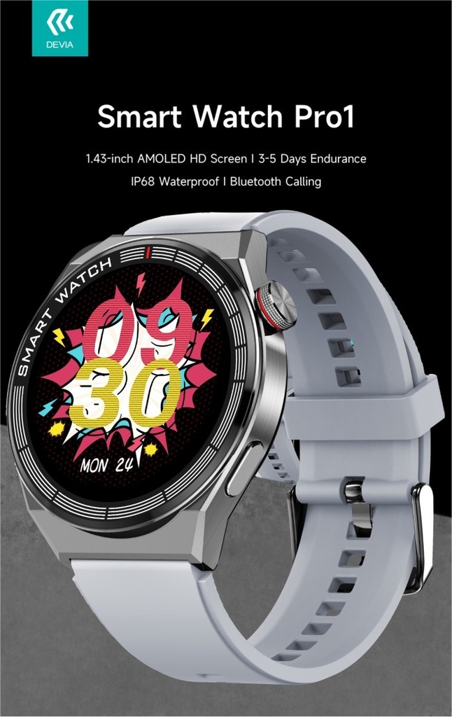 [DEEM705186S] DEVIA Smart Watch Pro1 EM705 IP68 Display Amoled HD Silver