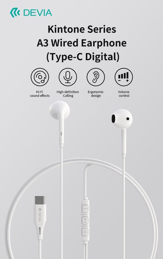 [DEA3DE769W] Auricolari A3 Digital filo con connettore Tipo-C compatibile Android e Apple Bia