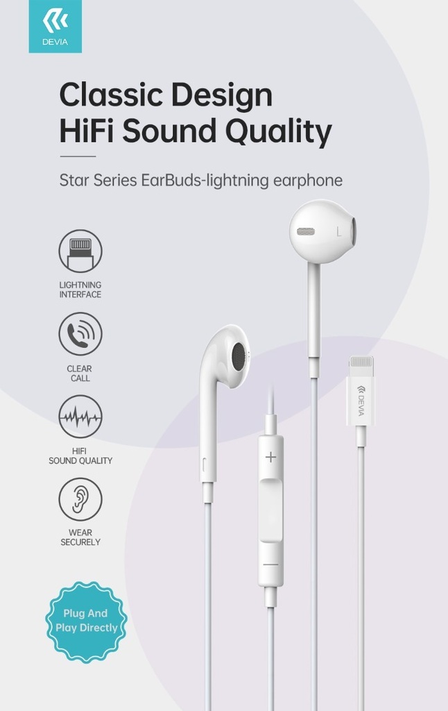 Auricolari compatibili Apple Lightning con controlli e microfono