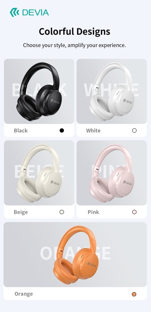[DEM205160B] Lite1 Cuffie Over-Ear Wireless ad Alta Autonomia con Audio AAC e Ricarica Type-C Nere
