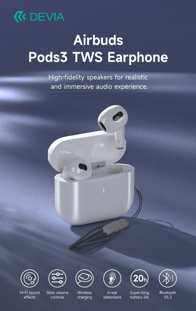 Auricolari Airbuds Pods3 TWS EM410 BT 5.3 Carica Wireless Bianchi