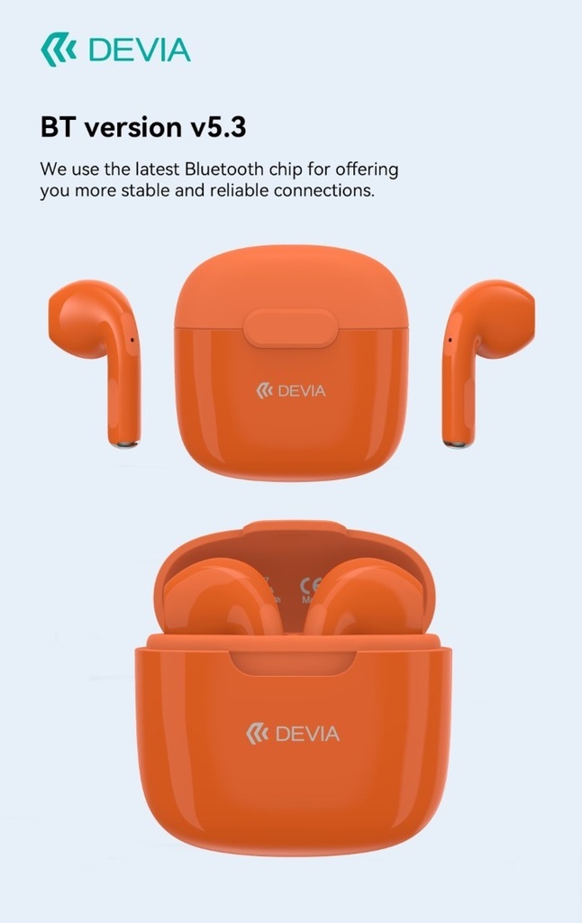 [DETWS57251O] Auricolari Devia TWS-K1 Bluetooth 5.3 EM057 Arancio