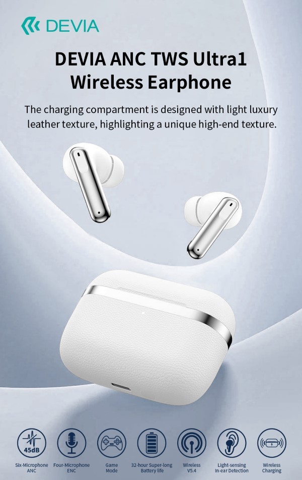 [DETWEM031808W] Auricolari carica wireless ANC TWS Ultra1 annullamento rumore esterno Bianchi