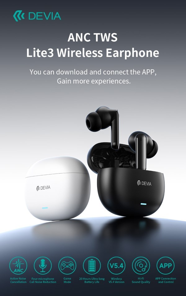 Auricolari wireless ANC TWS Lite3 Bluetooth 5.4 Bianchi