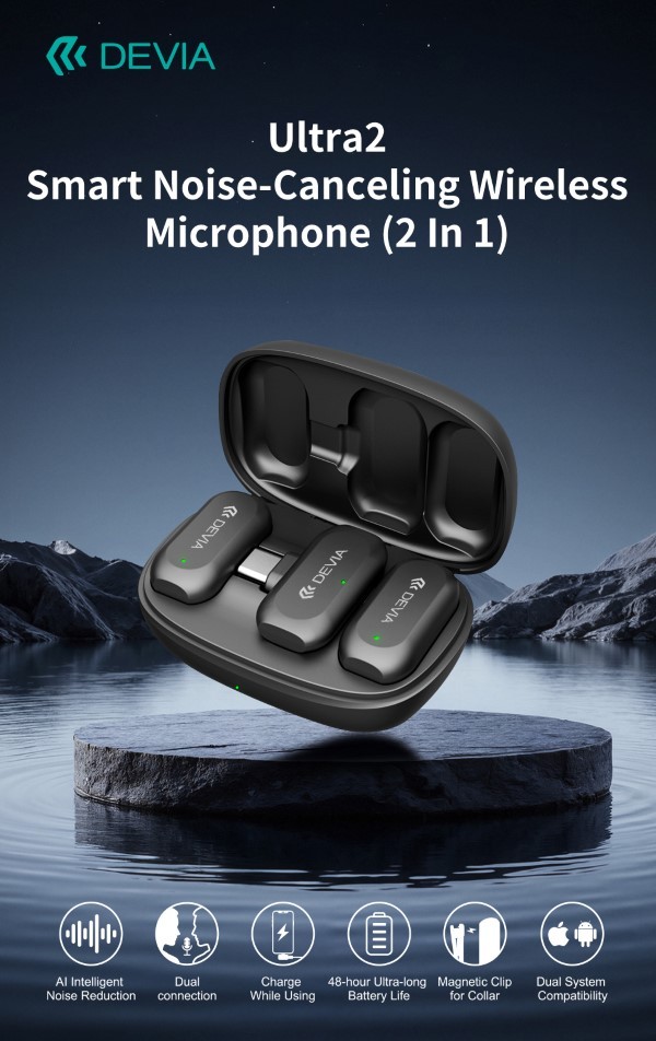 [DEU2WM261] Ultra2 Doppio Microfono Wireless con Riduzione Rumore AI e Clip Magnetica connessione tipo-C e Lightning