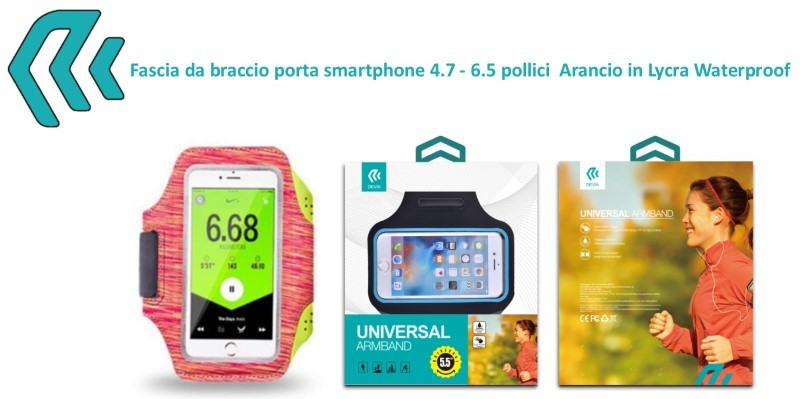 [DEEGAB519O] Fascia da braccio porta smartphone 4.7 - 6.5 pollici Arancio