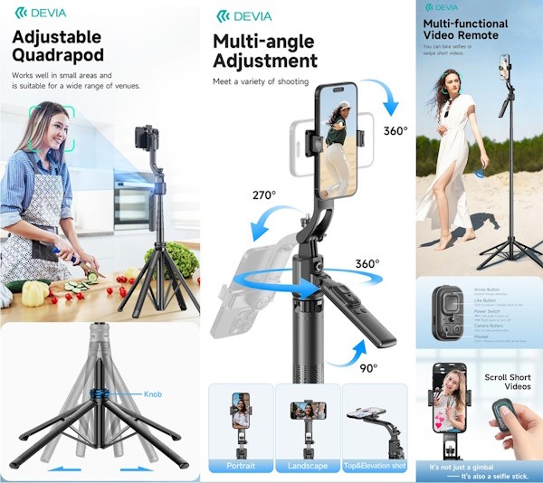 Selfie-Stick con tracciamento del viso Al + supporto per streaming + Telecomando