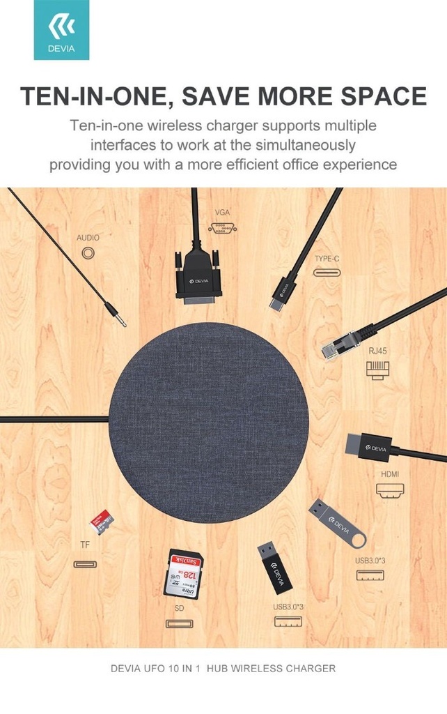Hub da Tipo-C + Carica Wireless Ufo 10 in 1