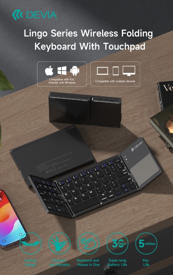 Tastiera e Touchpad bluetooth richiudibile Compatibile Microsoft, Android, Apple