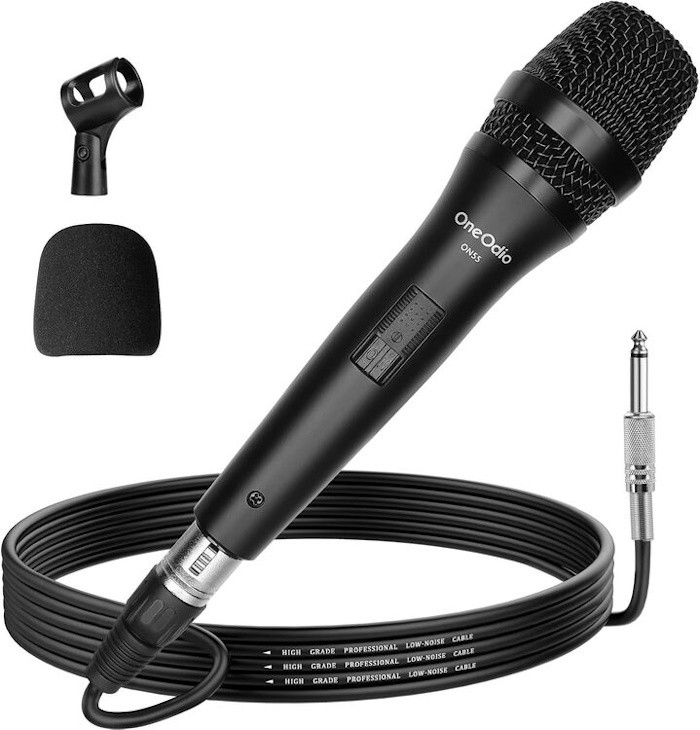 [ONEON55793B] OneOdio ON55 Microfono Dinamico Cardioide con Cavo XLR da 5m e Supporto per Clip