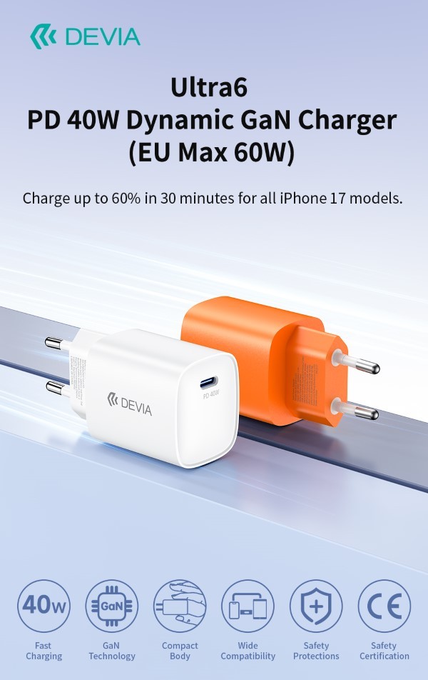 [DECH60W285W] Caricabatterie dinamico GaN Ultra6 PD da 40 W (max 60 W) Bianco